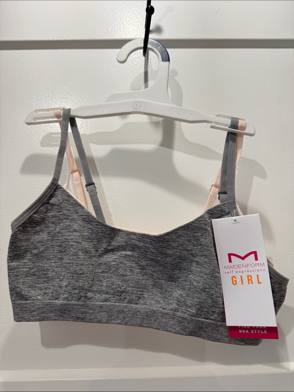 NWT Maidenform Girl 2 Bralettes Light Pink and Heather Gray Size Large